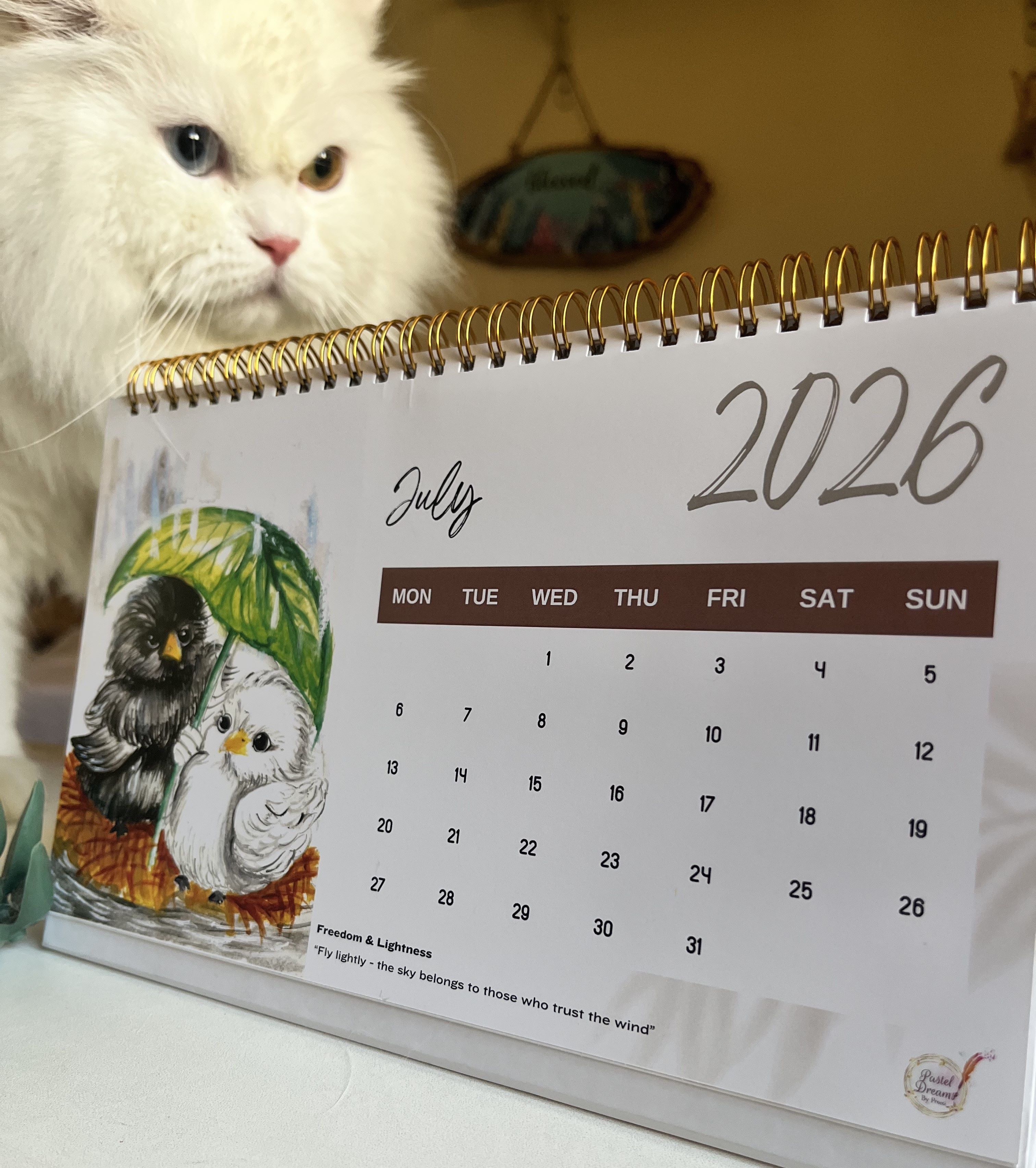Pack of 5 | 2026 Hand-Painted Birds Desk Calendar | Artistic Table Calendar | Premium Spiral Stand Calendar for Home & Office Décor