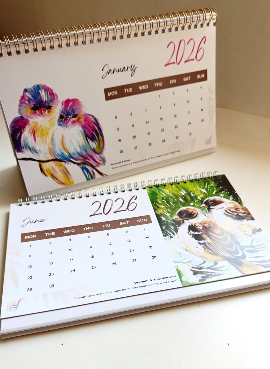Pack of 1 | 2026 Hand-Painted Birds Desk Calendar | Artistic Table Calendar | Premium Spiral Stand Calendar for Home & Office Décor